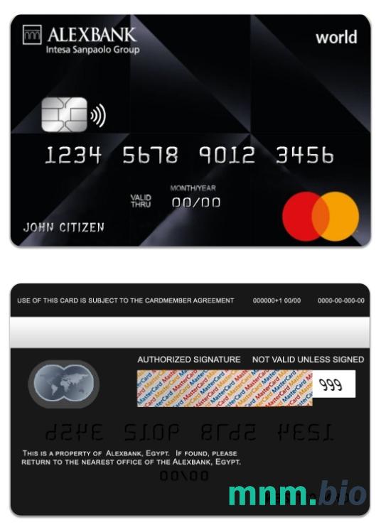 Egypt Alexbank świat przykład karty mastercard w formacie PSD